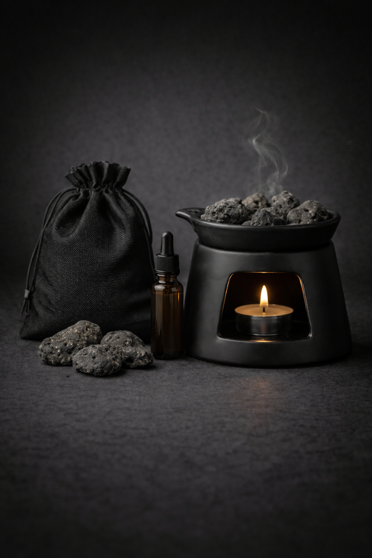 Olíu stjaki og hraunmolar