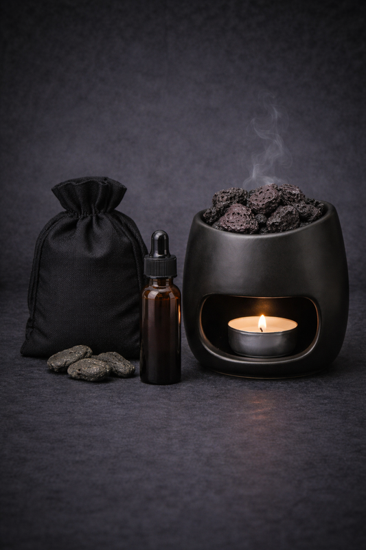 Olíu stjaki og hraunmolar